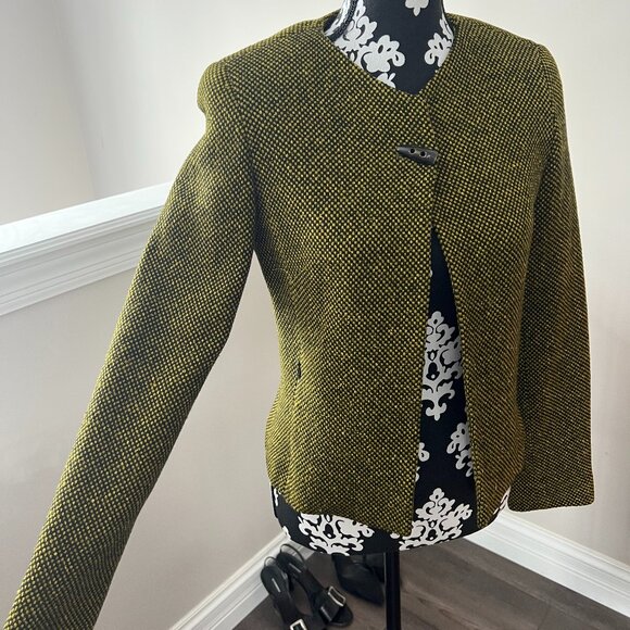 Vintage Wool & Cashmere Yellow Printed Collarless Jacket - Picture 5 of 7